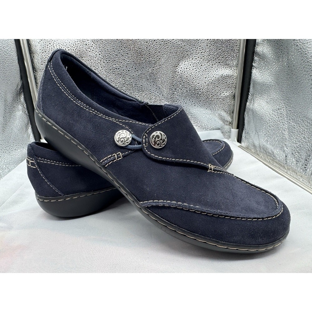 Clarks‎ Ashland Lane Slip on Loafer Women's Navy Suede Size 11 Narrow Blue Shoes